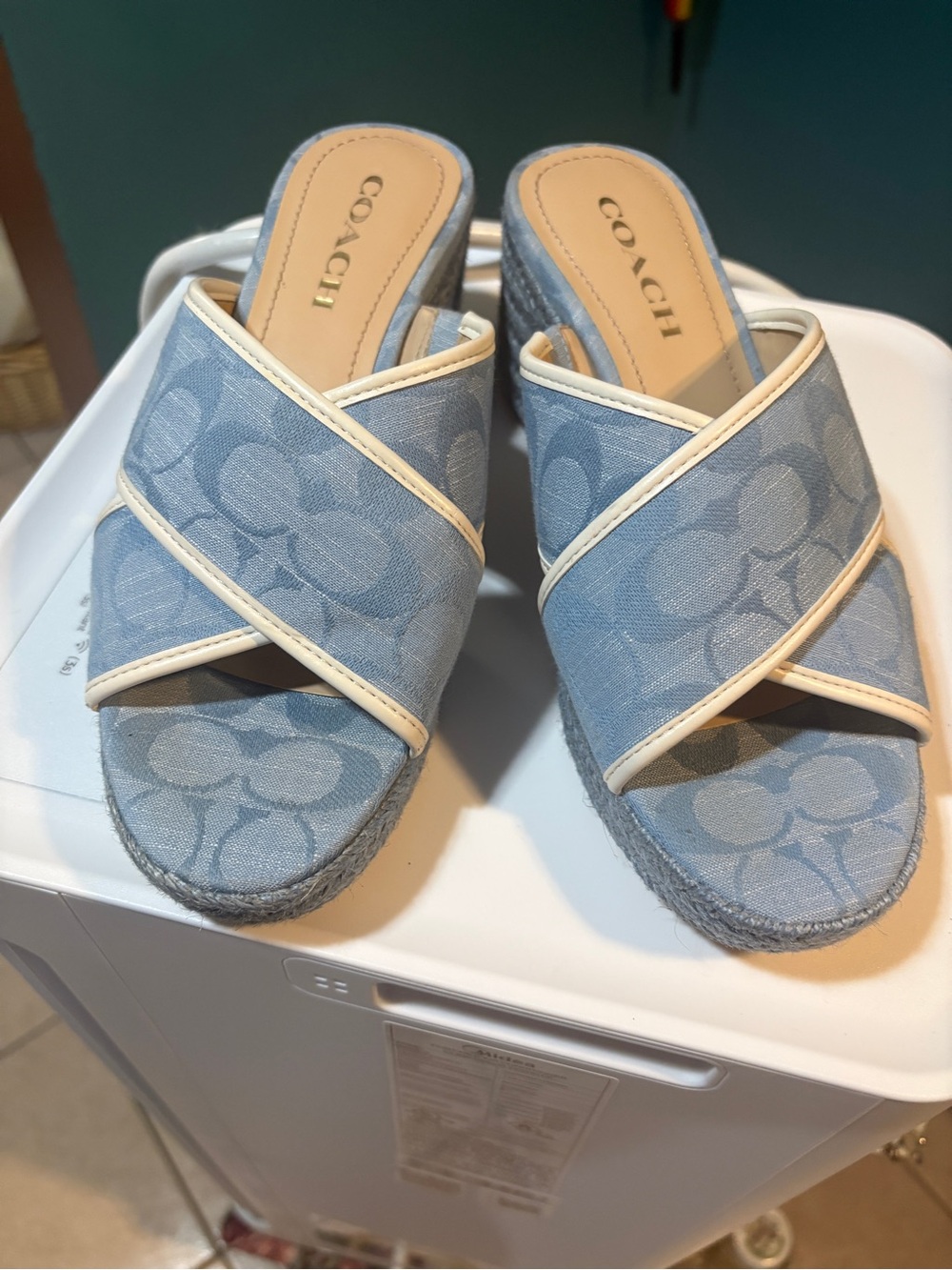 Coach Sloan Espadrille Slide Sandals Sz 7 - Blue Chambray